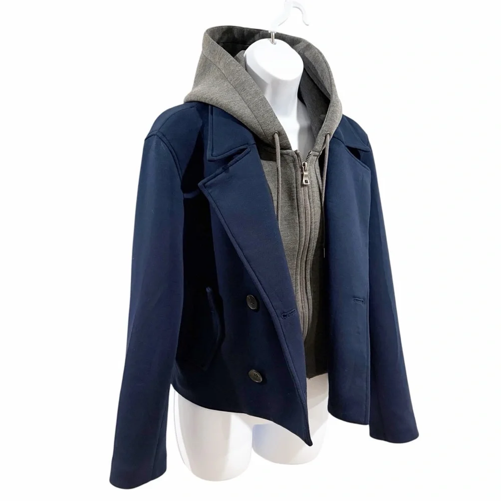 Maeve Twofer Hooded Scuba Peacoat Jacket Navy size Small
